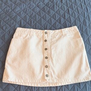 White Button-Front Denim Skirt